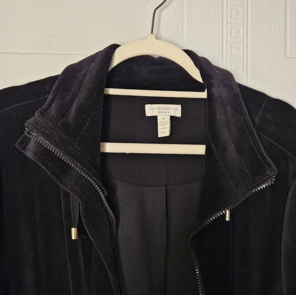 Charter Club Black Velour Mock Neck 3/4 Sleeve Elastic Waist Jacket Plus 2X EUC - Picture 5 of 13
